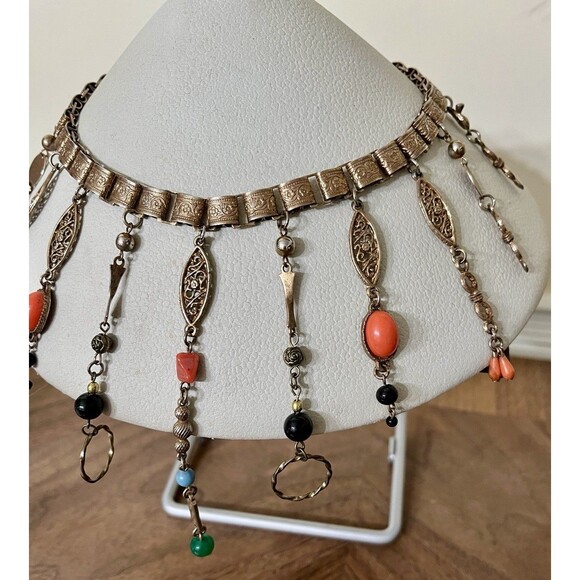 VTG 60s’ Victorian Revival Gold Tone Graduated Charm Choker Necklace Regency - Picture 2 of 12